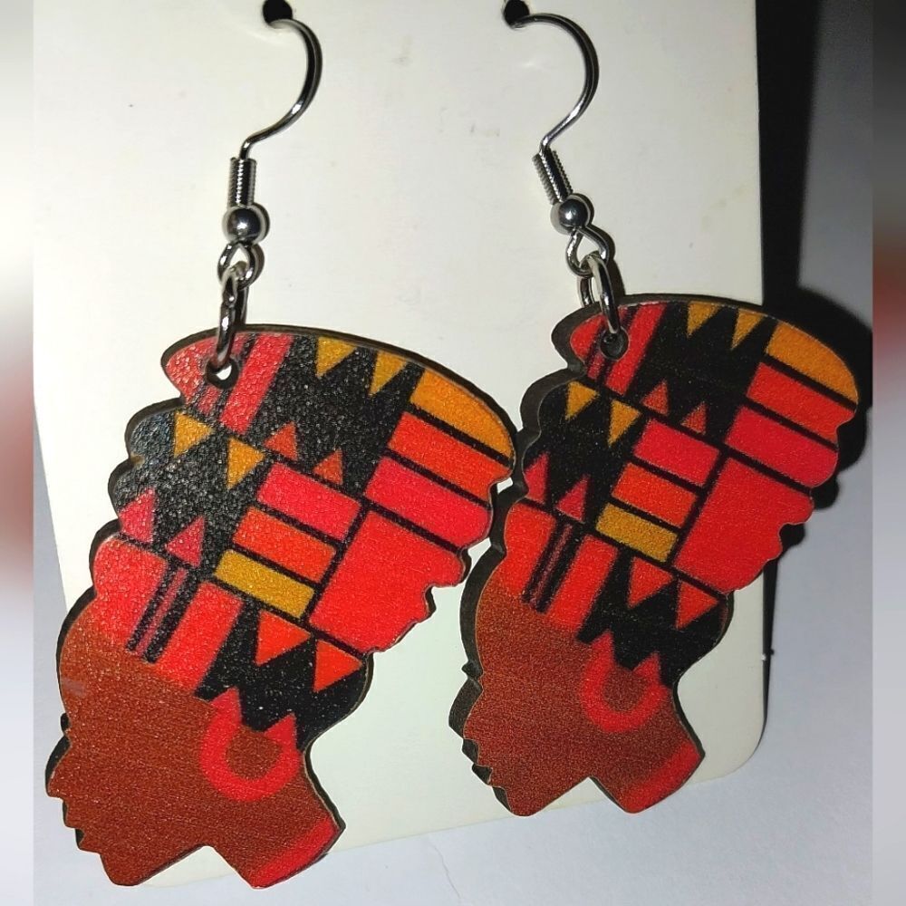 Ladies African Wooden Festive Dangle Earrings - Picture 5 of 7